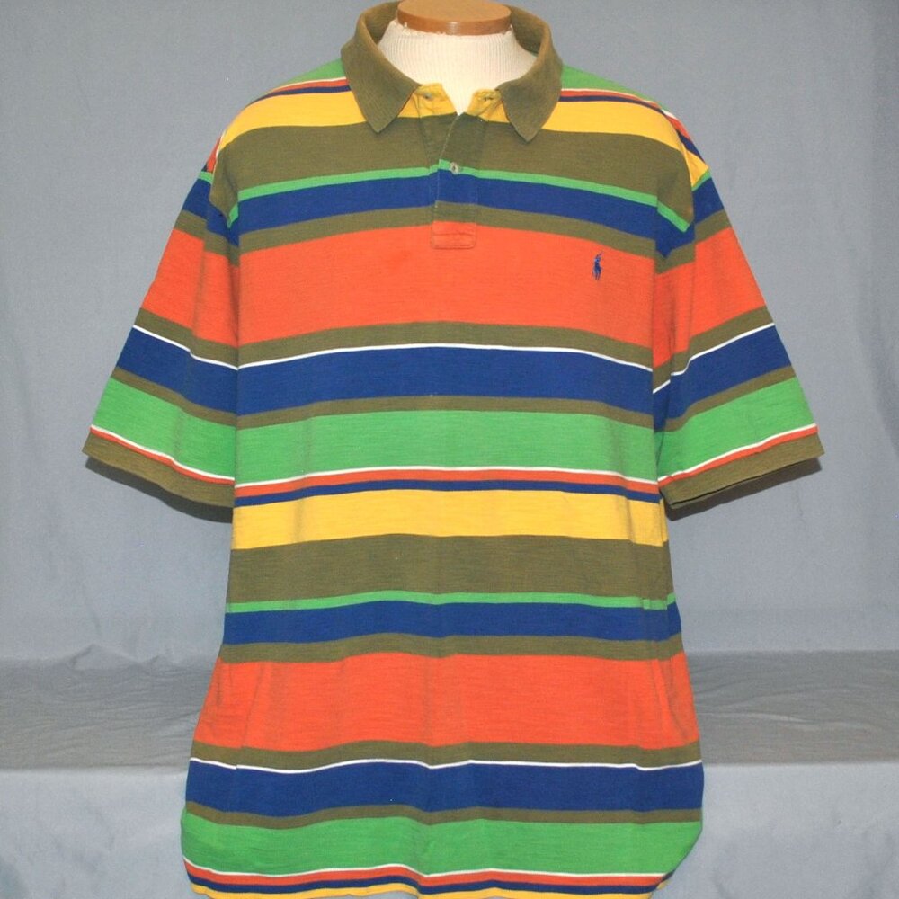 Polo Ralph Lauren Mens Shirt Size 3XLT Distressed Striped Short Sleeve Polo